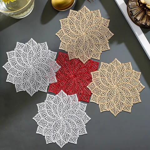 Creative Hollow Flower PVC Coaster Placemat Nordic Style Heat Insulation Round Cup Mat For Home Table Dining