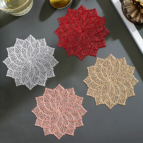 Creative Hollow Flower PVC Coaster Placemat Nordic Style Heat Insulation Round Cup Mat For Home Table Dining