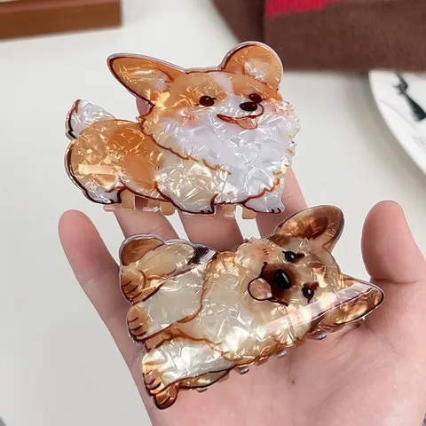 Linda Pinza para el Pelo de Perro de Dibujos Animados de PVC Samoyedo Corgi Border Collie Clip de Tiburón para Mujer Accesorios