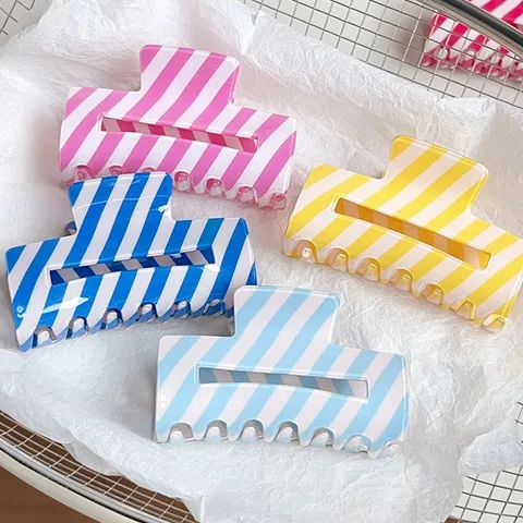 Pinza de Pelo de PVC Fresca de Verano Rayas Coloridas Cuadrada Pinza de Tiburón Moda Tocado Geométrico Accesorios para el Cabello de Mujer Diario