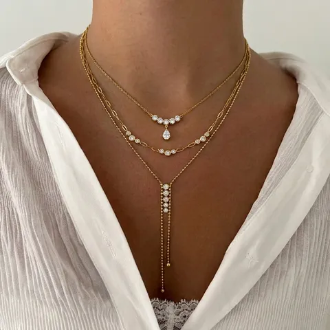 Korean Style Alloy Rhinestone Artificial Pearl Star Y-Necklace Gold Plated Minimalist Clavicle Chain Jewelry For Women