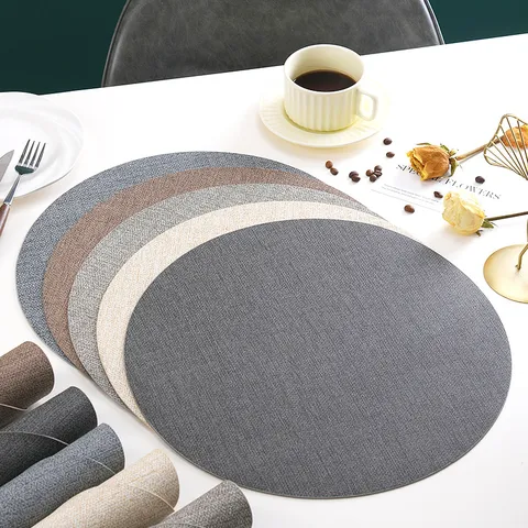 Faux Leather Placemat Waterproof Oil-Proof Heat-Insulation Table Mat Solid Color European Style Tabletop Protector