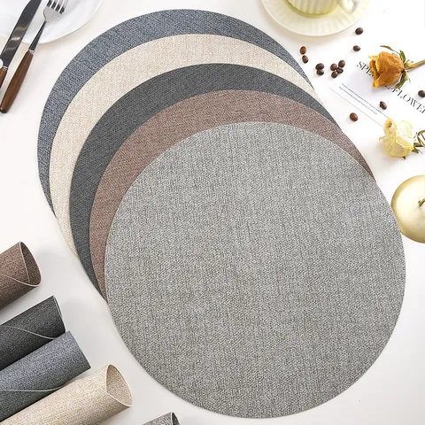 Faux Leather Placemat Waterproof Oil-Proof Heat-Insulation Table Mat Solid Color European Style Tabletop Protector