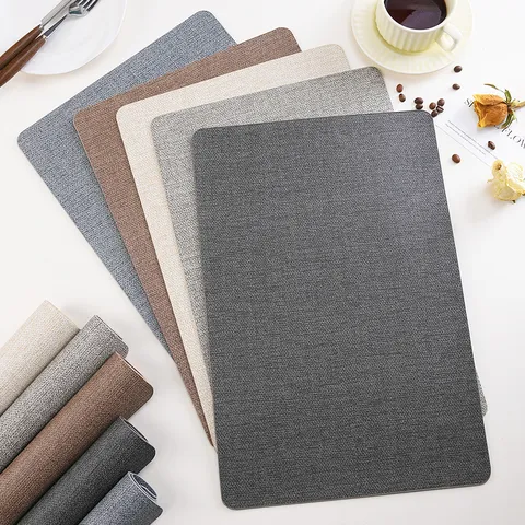 PU Leather Place Mats Waterproof Oil-Proof Heat-Insulating Modern Minimalist Solid Color Dining Table Mat Home Kitchen Decor