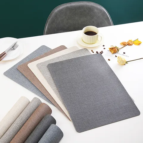 PU Leather Place Mats Waterproof Oil-Proof Heat-Insulating Modern Minimalist Solid Color Dining Table Mat Home Kitchen Decor