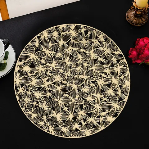 Light Luxury Hollow Bronzing PVC Placemat Round Heat Insulation Table Mat For Western Restaurant Home Dining Table Decor