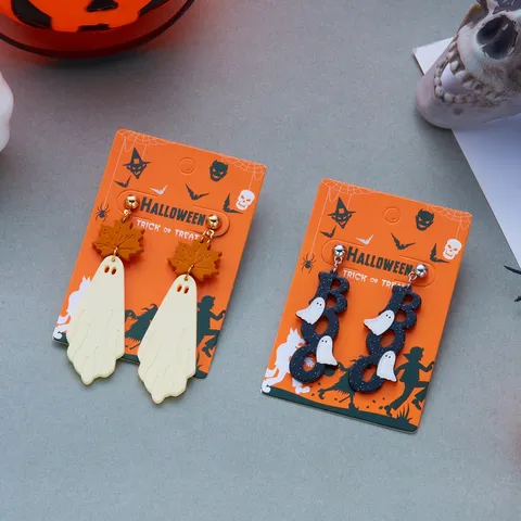 Halloween Geist Boo Buchstabe Hängeohrringe Legierung Acryl Ahornblatt Geist Ohrringe Persönlichkeit Party Schmuck Geschenk Damen
