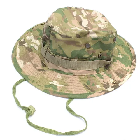 Outdoor Tactical Boonie Hat Sun Protection Camouflage Bucket Hat Wide Brim Military Cap For Hiking Fishing