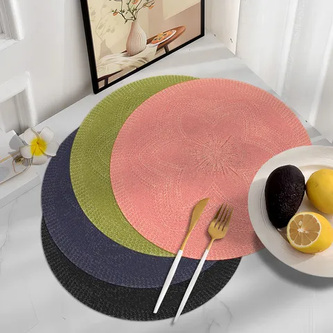 Round PVC Hollow Woven Placemat Heat Resistant Waterproof Table Mat Modern Minimalist Dining Table Decor