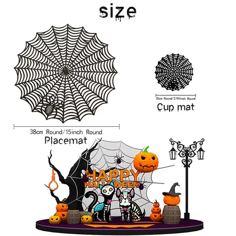 Halloween Spider Web Placemat PVC Hollow Out Round Table Mat Coaster Table Runner Festive Party Decor