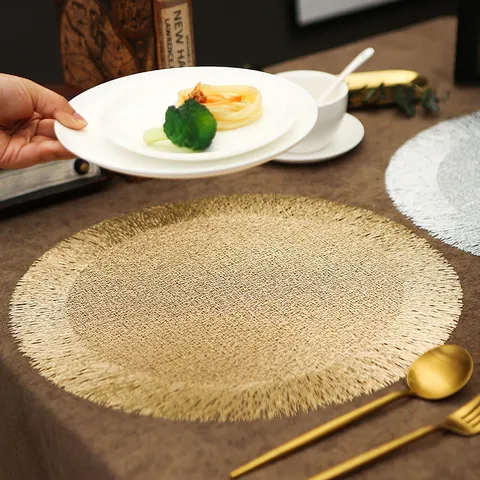 Nordic Minimalist Round Placemat PVC Heat Resistant Table Mat Interwoven Tassel Dining Table Decor Cup Mat Pad