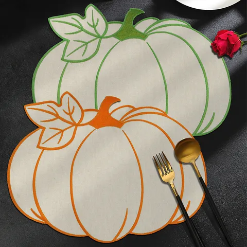 Fabric Embroidered Pumpkin Placemat Heat Insulation Waterproof Oil Proof Table Mat For Home Decor