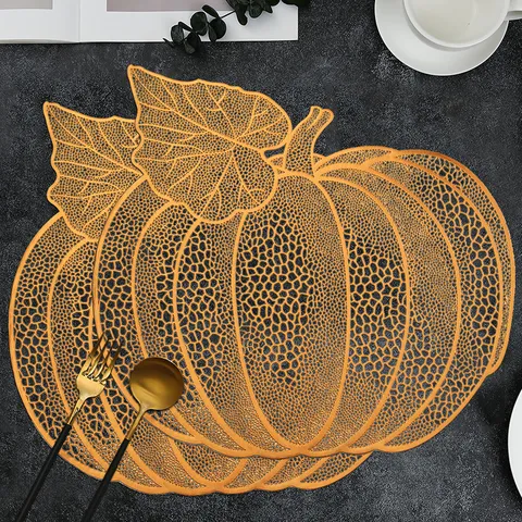 Nordic Style Hollow PVC Pumpkin Placemat Waterproof Non-Slip Table Mat Decorative Western Dining Table Mat For Home Kitchen