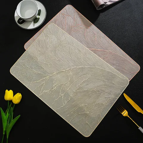 Rectangular Feather Placemat Gold Stamping PVC Heat Insulated Table Mat Waterproof Decorative Tableware Pad For Home