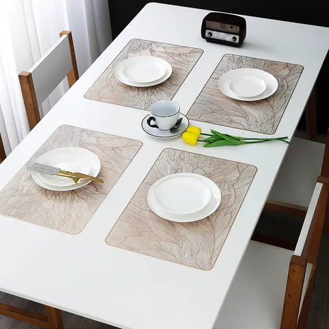Rectangular Feather Placemat Gold Stamping PVC Heat Insulated Table Mat Waterproof Decorative Tableware Pad For Home