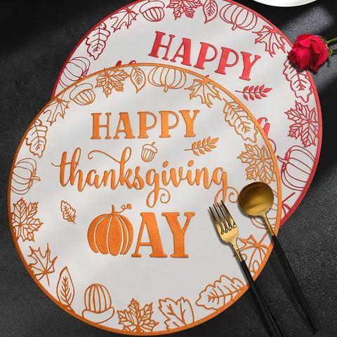 Nordic Gold Stamping PVC Hollow Table Mat Waterproof Heat Insulating Pumpkin Placemat For Home Dining Table Kitchen Decor