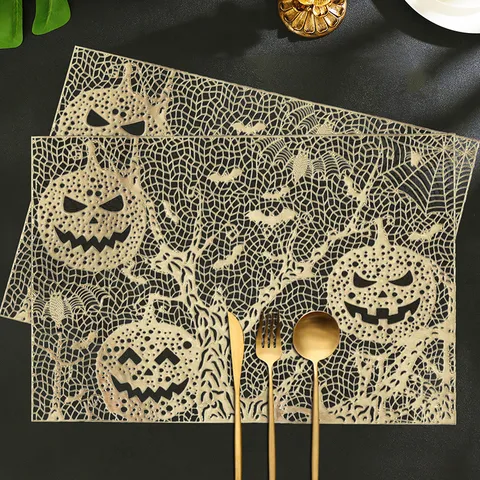 Nordic Style PVC Hollow Out Pumpkin Table Placemat Heat Resistant Non Slip Dining Table Mat For Halloween Kitchen Decor