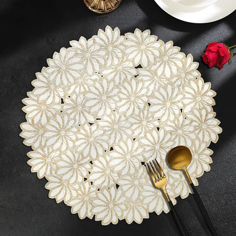 Tovaglietta Rotonda Traforata con Stampa a Caldo Ortensia in PVC Resistente al Calore Impermeabile Antiolio Lavabile per Sala da Pranzo e Cucina