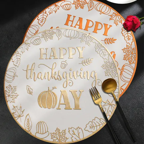Nordic Gold Stamping PVC Hollow Table Mat Waterproof Heat Insulating Pumpkin Placemat For Home Dining Table Kitchen Decor