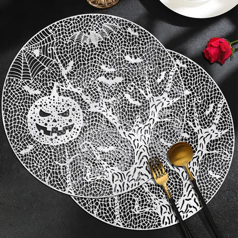 Nordic Hollow PVC Pumpkin Placemat Halloween Heat Resistant Non Slip Table Mat Decorative Dining Table Placemat