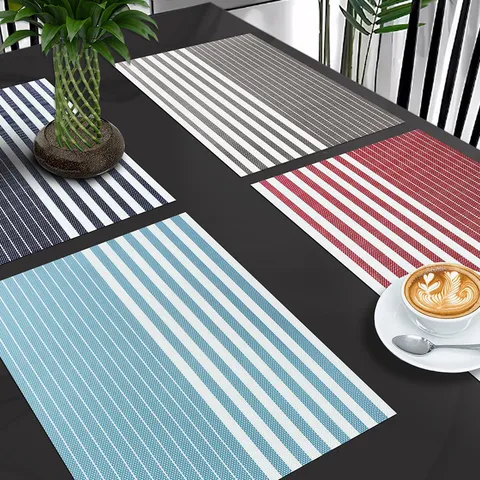 PVC Placemat Heat Resistant Waterproof Oil Proof Table Mat Modern Striped Dining Table Mat Kitchen Accessories