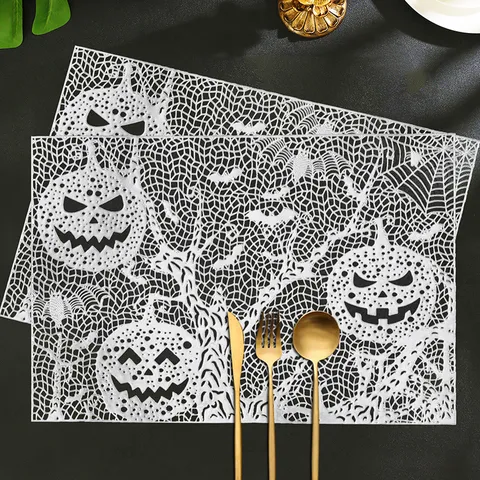 Nordic Style PVC Hollow Out Pumpkin Table Placemat Heat Resistant Non Slip Dining Table Mat For Halloween Kitchen Decor