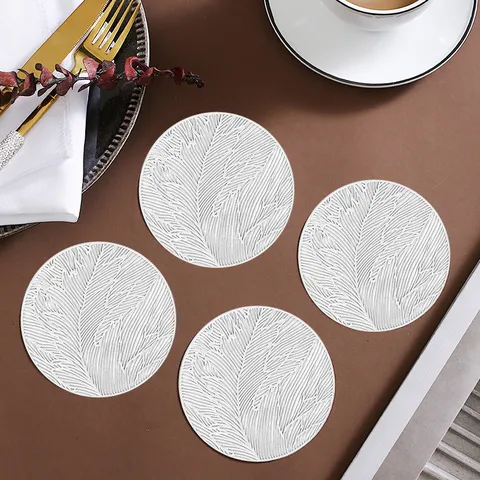 Nordic Luxury Gold Stamping Feather PVC Placemat Coaster Waterproof Heat Resistant Table Mat Home Kitchen Dining Decor