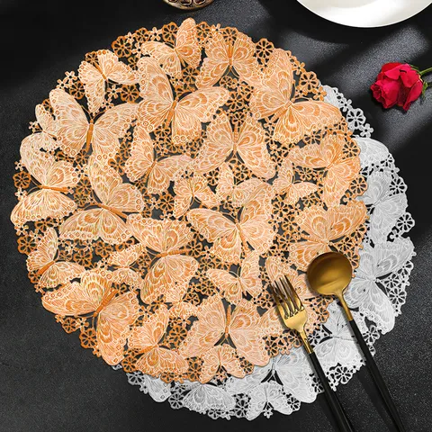 Tovaglietta Rotonda in PVC Farfalla Traforata Dorata Termoresistente Decorazione per Tavolo da Pranzo