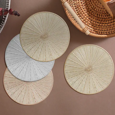 Nordic Style PVC Hot Stamping Placemat And Coaster Heat Resistant Waterproof Round Table Mat Luxury Dining Table Decor