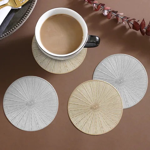 Nordic Style PVC Hot Stamping Placemat And Coaster Heat Resistant Waterproof Round Table Mat Luxury Dining Table Decor