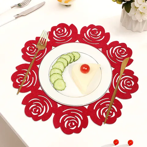 Nordic Hollow Out Rose Flower Placemat Felt Heat Resistant Table Mat Modern Minimalist Dining Table Decor