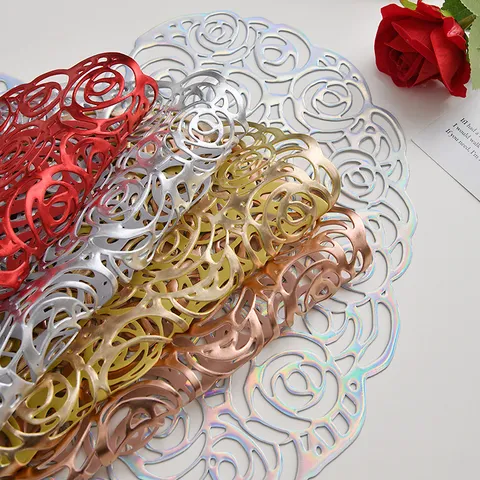PVC Placemat Hollow Heart Rose Table Mat Waterproof Heat Resistant Nordic Style Table Decoration for Dining Room Kitchen