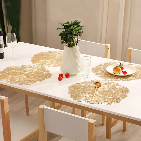 New Chinese Style PVC Hollow Placemat Heat Insulation Non-Slip Table Mat Coffee Table Decorative Mat Floral Pattern