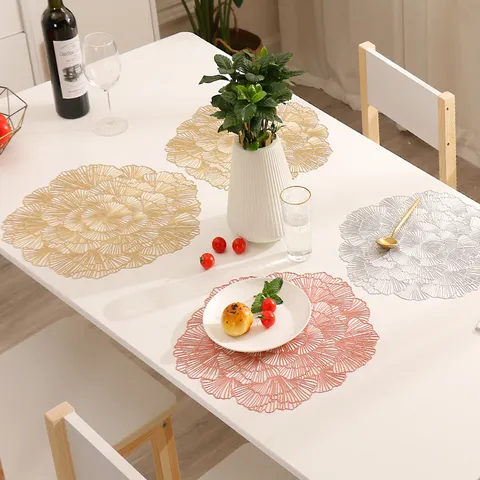 New Chinese Style PVC Hollow Placemat Heat Insulation Non-Slip Table Mat Coffee Table Decorative Mat Floral Pattern