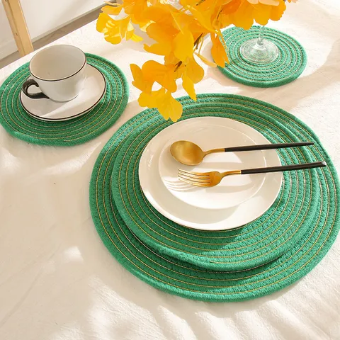 Modern Minimalistisch Katoen Linnen Ronde Tafelset Warmte-isolatie Anti-brandwond Tafelmat Met Metallic Garen