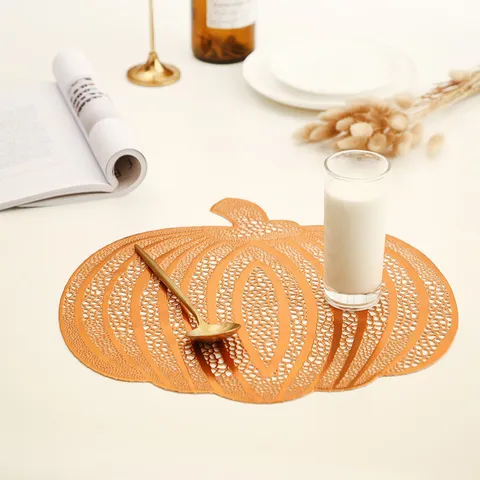 Nordic Hollow Out Pumpkin PVC Placemat Heat Resistant Waterproof Oil Proof Table Mat Modern Minimalist Dining Table Decor