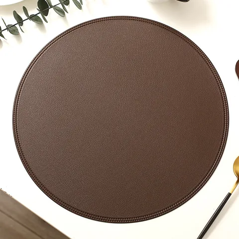 Round Leather Placemat Waterproof Oil-Proof Heat-Insulating Table Mat Solid Color Modern Minimalist Dining Table Decor
