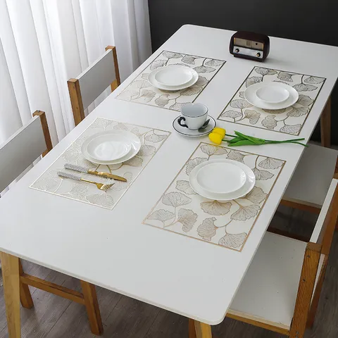 Waterproof PVC Placemat Rectangular Ginkgo Leaf Table Mat Heat Insulation Anti-Scald Tableware Decorative Pad