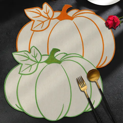 Fabric Embroidered Pumpkin Placemat Heat Insulation Waterproof Oil Proof Table Mat For Home Decor