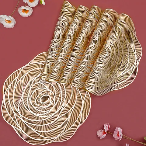 Nordic Style Rose Flower Hollow Out PVC Placemat Waterproof Oil Proof Heat Insulating Dining Table Mat Coaster