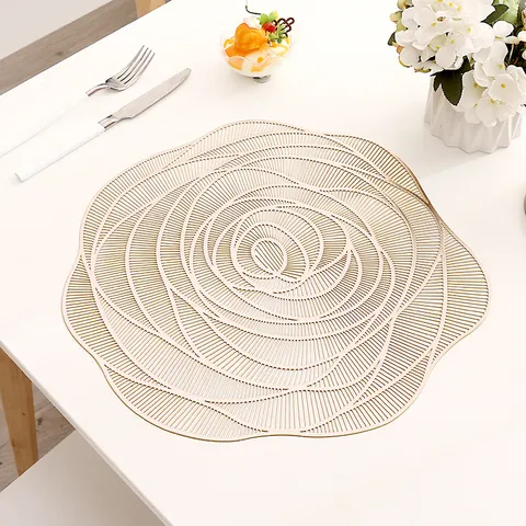 Nordic Style Rose Flower Hollow Out PVC Placemat Waterproof Oil Proof Heat Insulating Dining Table Mat Coaster