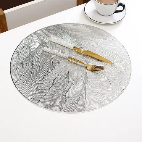 PVC Bronzen Veer Tafelservet Onderzetter Tafelloper Waterdicht Hittebestendig Eettafel Mat Voor Thuis Keuken