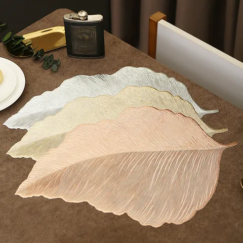 Waterproof Leaf Placemat Modern Minimalist PVC Heat Insulation Table Mat For Western Restaurant Dining Table
