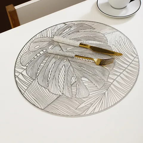 Waterproof Monstera Leaf PVC Gold Stamping Placemat Heat Insulated Washable Table Mat For Home Kitchen Dining