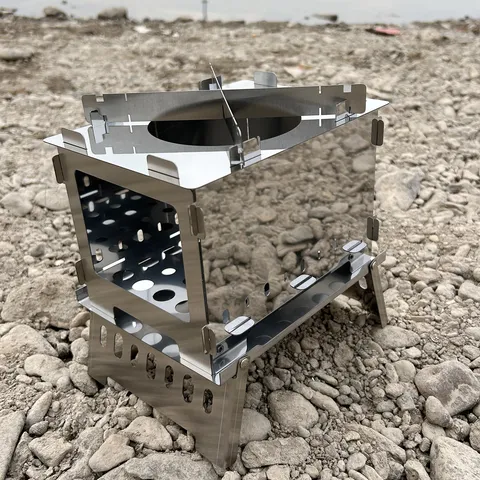 Poêle à Bois Pliable en Acier Inoxydable Portable Camping en Plein Air BBQ Grill Ustensiles de Cuisine Randonnée Survie