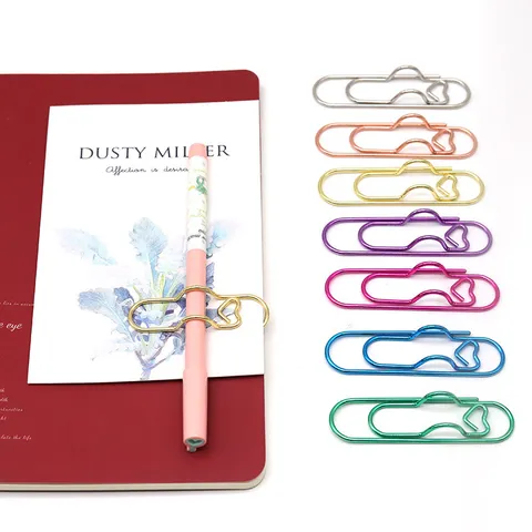 Creative Metal Pen Clip Notebook Pen Holder Office Stationery Accessories Cute Heart Shape Multi-functional Paper Clip