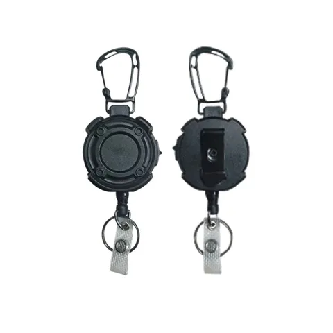 Heavy Duty Retractable Badge Reel Steel Wire Carabiner Key Chain Anti-loss ID Card Holder Outdoor Hiking Tool
