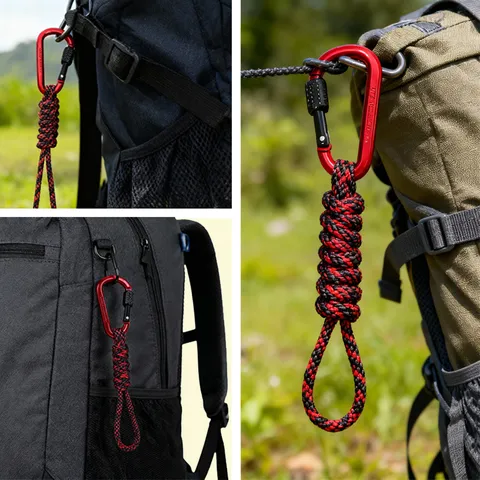 Portachiavi in Paracord da Esterno Gancio di Bloccaggio in Metallo Cinturino per Zaino da Arrampicata EDC Strumento di Sospensione Rapida Durevole
