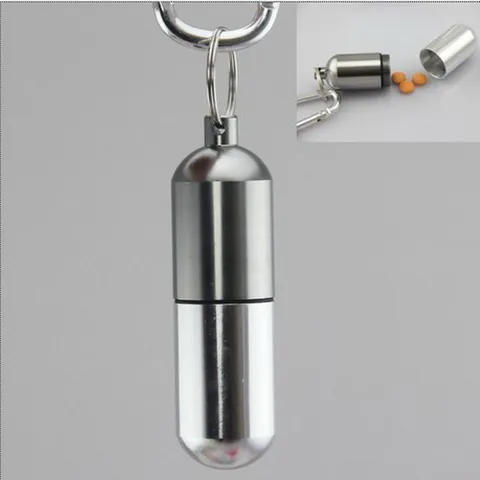Portable Aluminum Alloy Pill Box Waterproof Capsule Pill Case With Keychain Outdoor Travel Medication Storage Container
