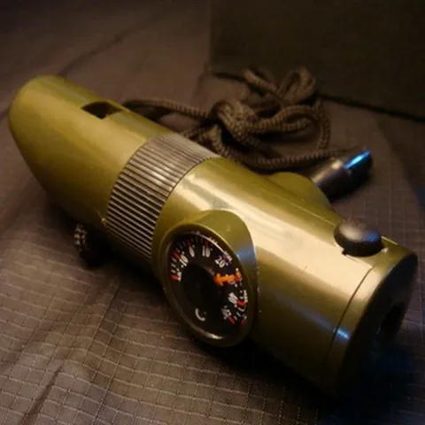 Multifunctional Survival Whistle Emergency Camping Whistle With Compass Thermometer LED Light Army Green Plastic Whistle